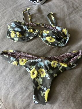 acacia swimwear Olive Floral Underwire Bikini with Yellow Blooms